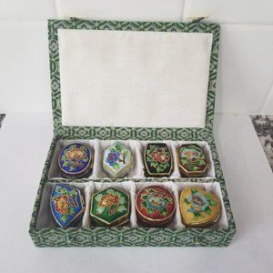 Vintage Smithsonian Floral Cloisonne Boxes Set of 8 Boxed Set